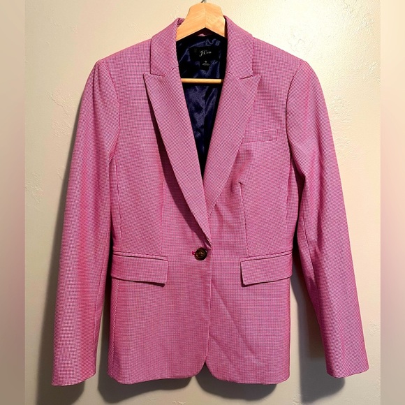 J.Crew Houndstooth Peplum Back Blazer in Vintage Fuchsia Ivory Jacket - Picture 1 of 16